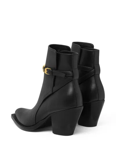 Versace Leather Ankle Boots In Black