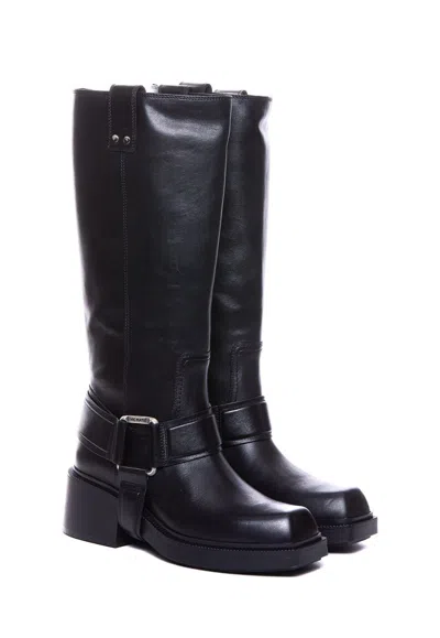 Vic Matie Pampas High Heels Boots In Black Leather In Black