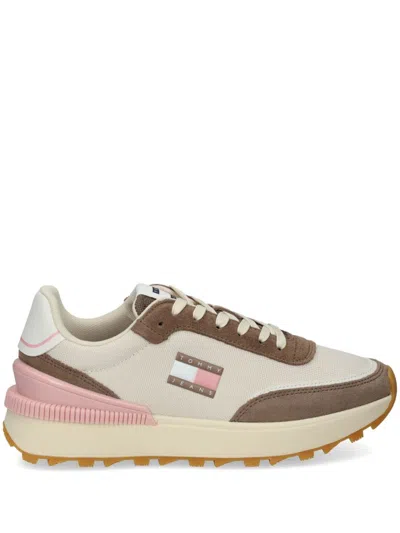 Tommy Jeans Logo-patch Canvas Sneakers In Neutrals