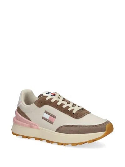 Tommy Jeans Logo-patch Canvas Sneakers In Neutrals