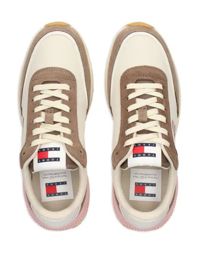 Tommy Jeans Logo-patch Canvas Sneakers In Neutrals