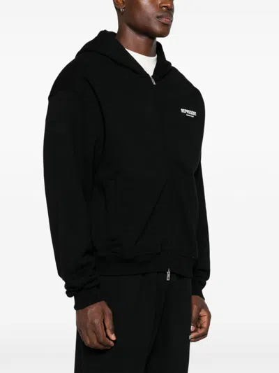 Represent Black Zip-up Sweatshirt With Logo On The Front And Back In Cotton Man In Black