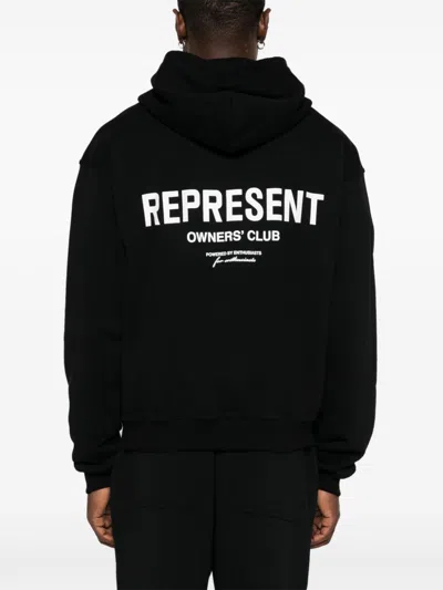 Represent Black Zip-up Sweatshirt With Logo On The Front And Back In Cotton Man In Black