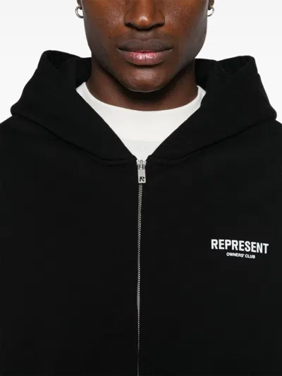 Represent Black Zip-up Sweatshirt With Logo On The Front And Back In Cotton Man In Black