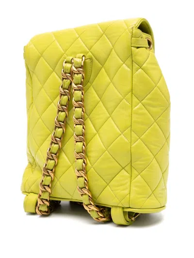 Pre-owned Chanel Lime Quilted Quilted Small Lambskin Backpack With Interwoven Chain Straps In Green