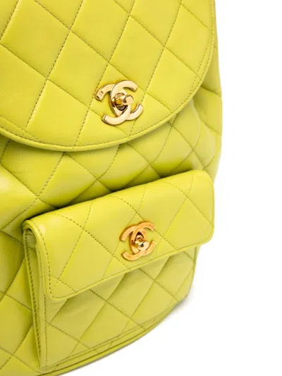 Pre-owned Chanel Lime Quilted Quilted Small Lambskin Backpack With Interwoven Chain Straps In Green