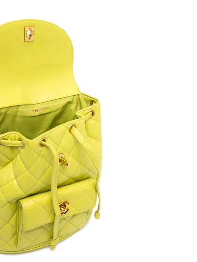 Pre-owned Chanel Lime Quilted Quilted Small Lambskin Backpack With Interwoven Chain Straps In Green