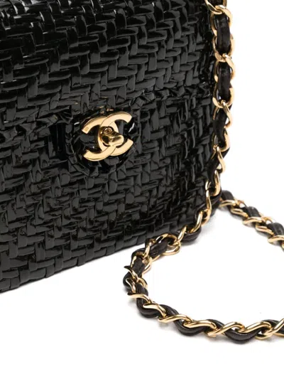 Pre-owned Chanel 2001 Wicker Flap Crossbody Bag In Black