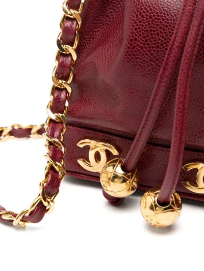 Pre-owned Chanel 1994 Cc Logo Caviar Tote Bag In Red