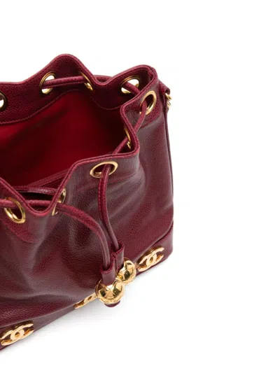 Pre-owned Chanel 1994 Cc Logo Caviar Tote Bag In Red