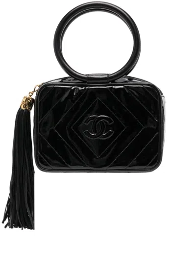 Pre-owned Chanel 1990 Tassel Chevron Tote Bag In Black
