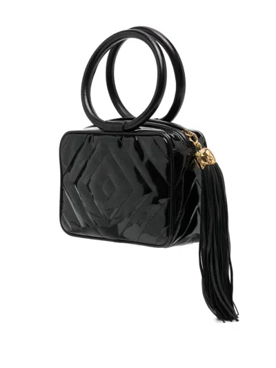 Pre-owned Chanel 1990 Tassel Chevron Tote Bag In Black