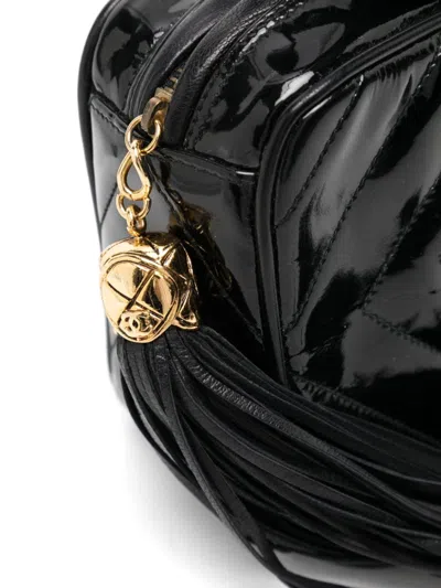 Pre-owned Chanel 1990 Tassel Chevron Tote Bag In Black