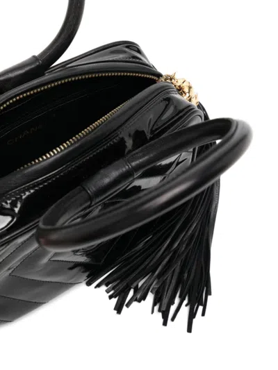 Pre-owned Chanel 1990 Tassel Chevron Tote Bag In Black