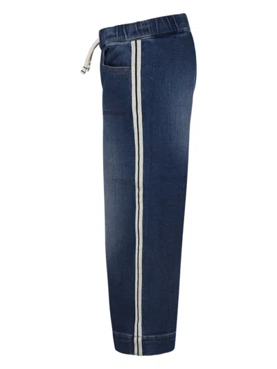 Palm Angels Blue Jeans For Girl With Logo In Blue