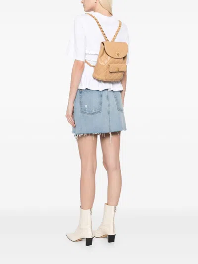 Pre-owned Chanel Small Lambskin Backpack With Interwoven Chain Straps In Neutrals