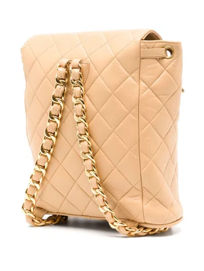 Pre-owned Chanel Small Lambskin Backpack With Interwoven Chain Straps In Neutrals