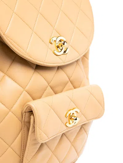 Pre-owned Chanel Small Lambskin Backpack With Interwoven Chain Straps In Neutrals