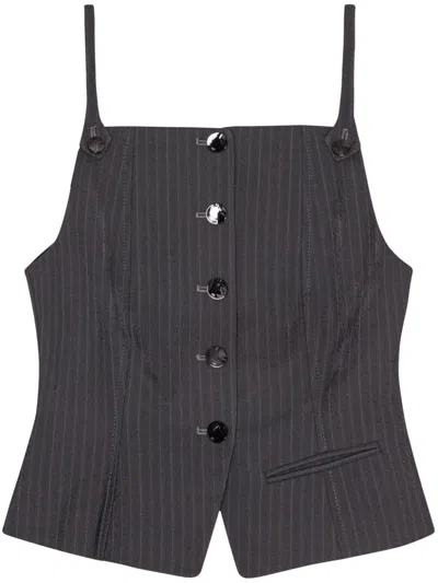 Ganni Dark Grey Stripe Suiting Vest Top In Grey