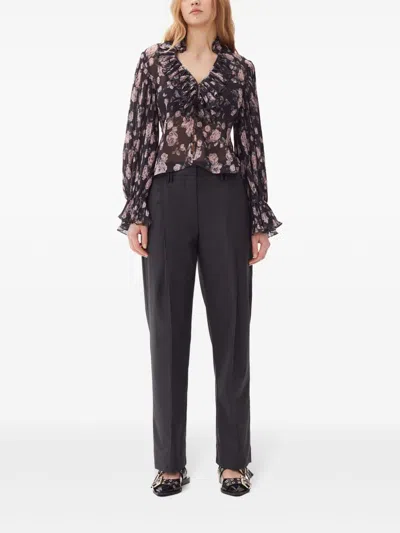 Ganni Pleated Pinstripe Trousers In Grey