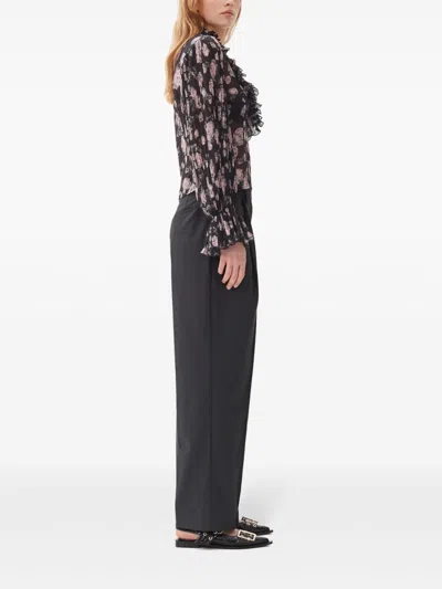 Ganni Pleated Pinstripe Trousers In Grey