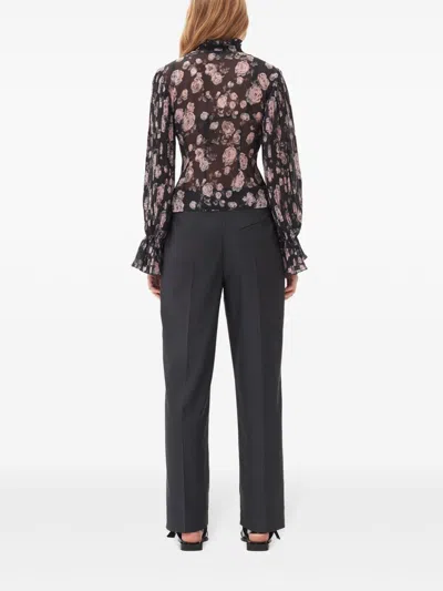 Ganni Pleated Pinstripe Trousers In Grey