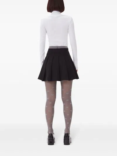 Ganni Light Twill Pleated Mini Skirt In Black In Black