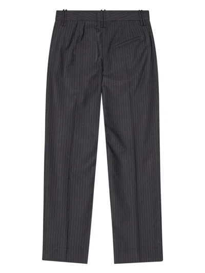 Shop Ganni Pleated Pinstripe Trousers In Grey