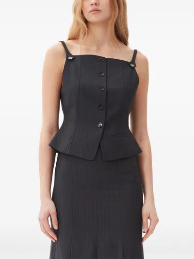 Ganni Dark Grey Stripe Suiting Vest Top In Grey