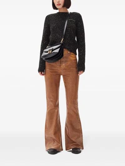 Ganni Embroidered-logo Speckled Sweater In Black