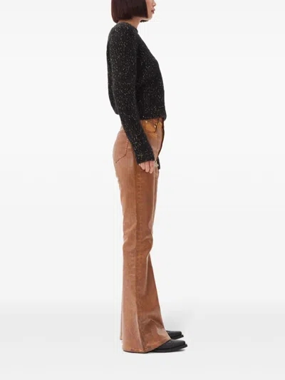 Ganni Embroidered-logo Speckled Sweater In Black