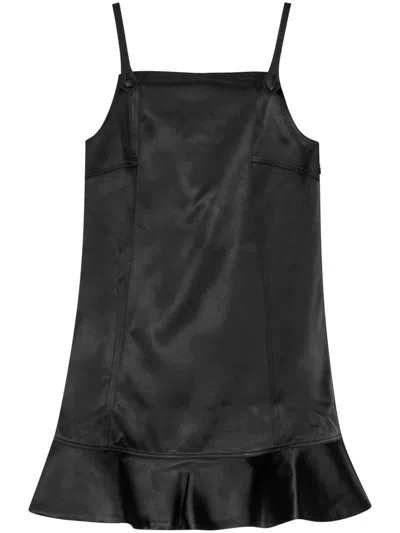 Ganni Duchesse Satin Sleeveless Mini Dress In Black