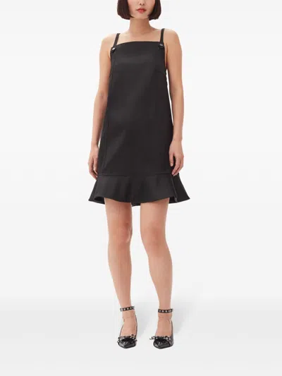 Ganni Duchesse Satin Sleeveless Mini Dress In Black
