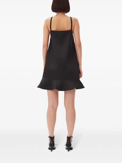 Ganni Duchesse Satin Sleeveless Mini Dress In Black