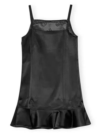 Ganni Duchesse Satin Sleeveless Mini Dress In Black
