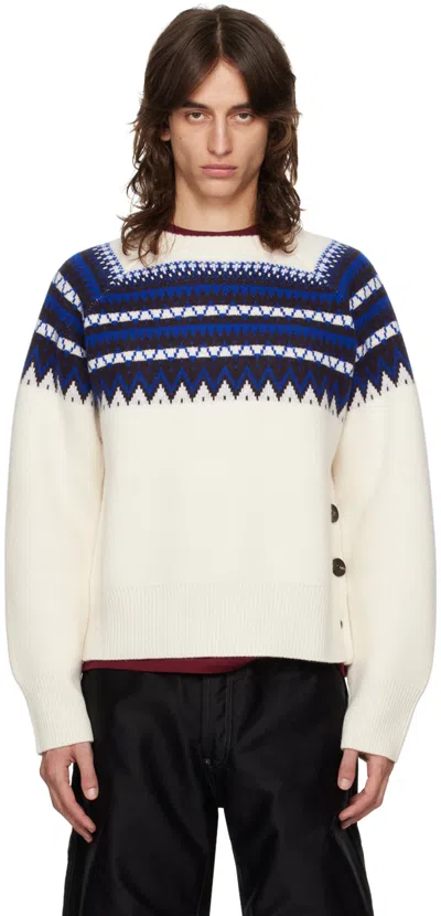 Shop Wales Bonner Off-white Mist Fair Isle Sweater In Ivory/ Blue