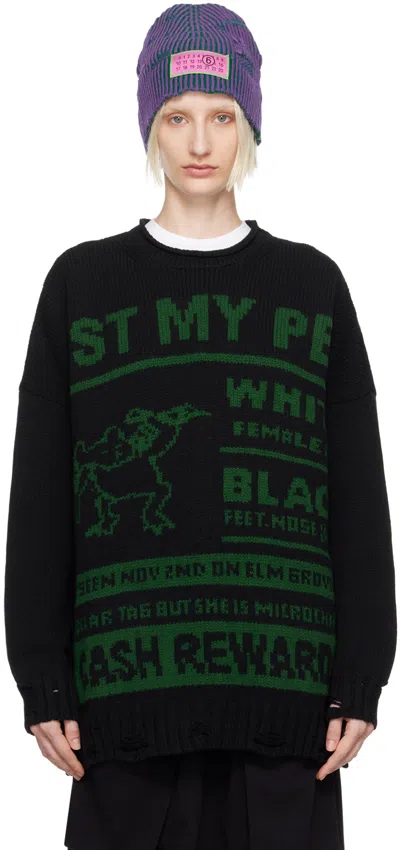 Shop Mm6 Maison Margiela Black 'lost My Pet' Sweater In 001j Black/green