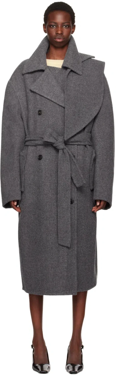 Recto Gray Handmade Kuse Coat In Melange Grey
