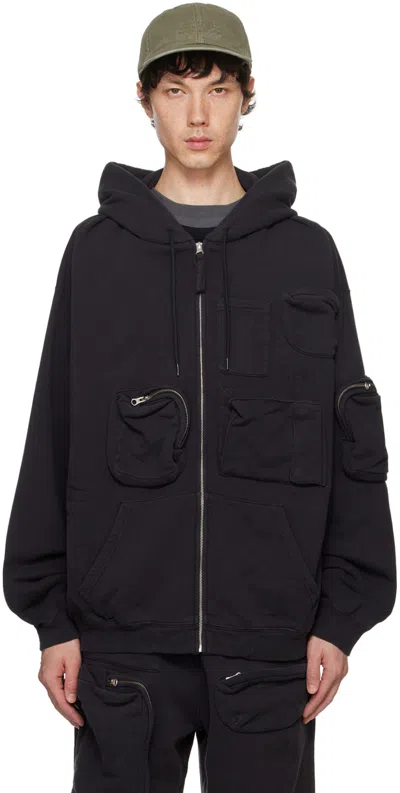 Shop Mm6 Maison Margiela Black Pockets Hoodie In 899 Washed Black