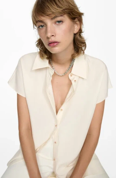 Mango Short Sleeve Button-up Shirt In Ecru