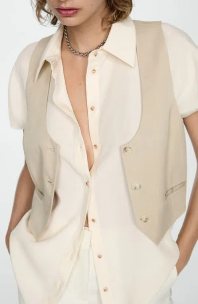 Mango Short Sleeve Button-up Shirt In Ecru