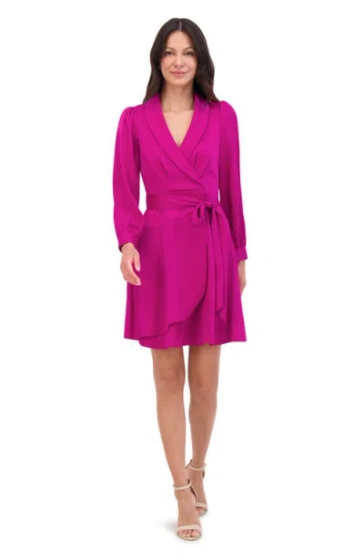 Vince Camuto Shawl Collar Long Sleeve Satin Dress In Pink
