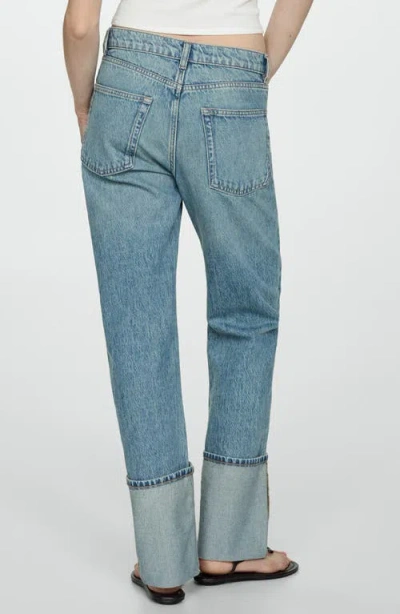 Mango Turn-up Hem Straight Leg Jeans In Medium Blue