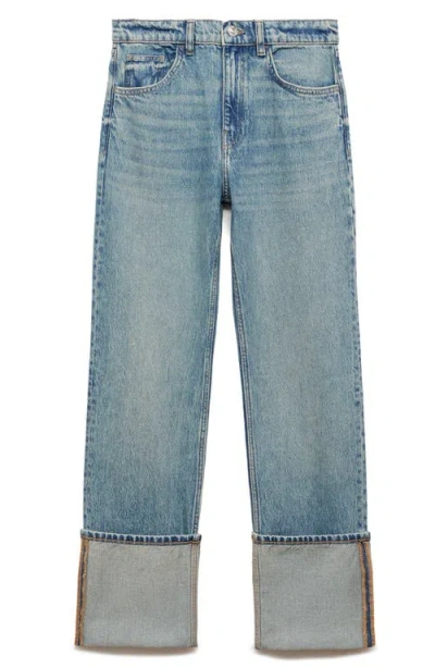 Mango Turn-up Hem Straight Leg Jeans In Medium Blue