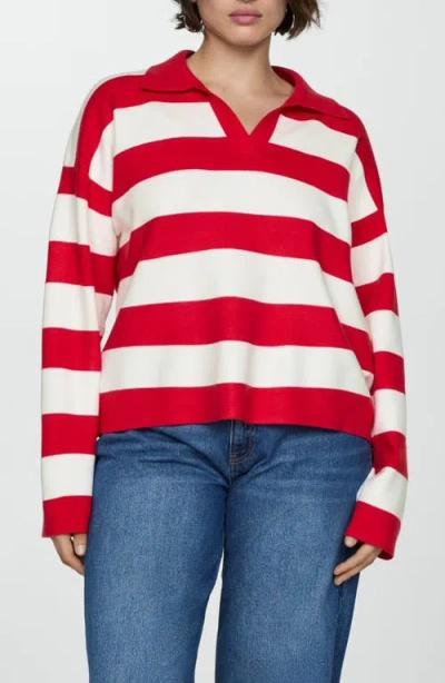 Mango Pull-over Rayures Col Polo In Red