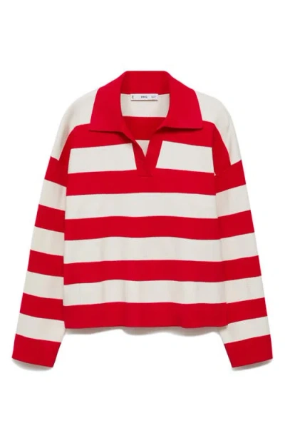 Mango Pull-over Rayures Col Polo In Red
