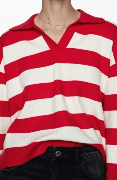 Mango Pull-over Rayures Col Polo In Red