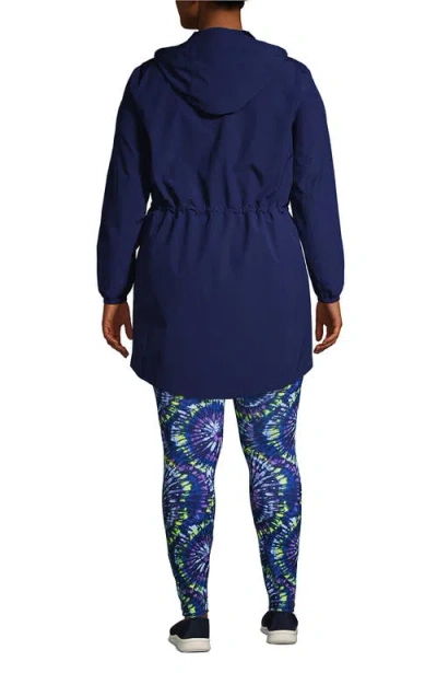 Shop Lands' End Plus Size Waterproof Hooded Packable Raincoat In Deep Sea Navy