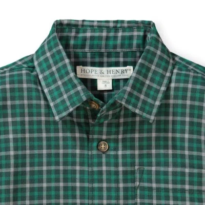 Hope & Henry Baby Boys' Convertible Double Weave Button Down Shirt, Infant In Green And Gray Check