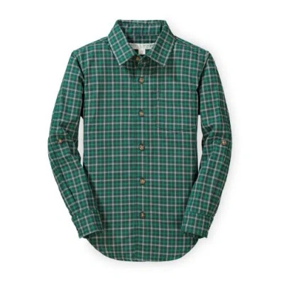 Hope & Henry Baby Boys' Convertible Double Weave Button Down Shirt, Infant In Green And Gray Check